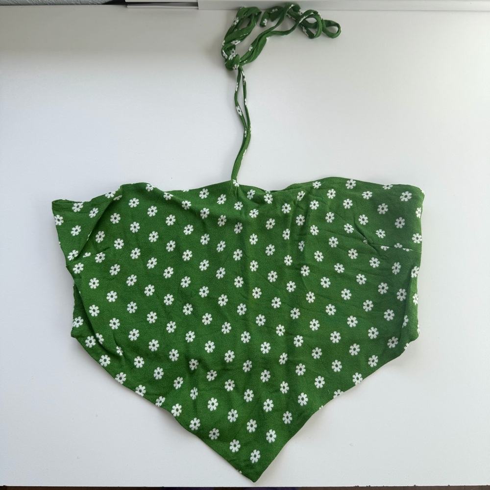 Reformation Green Floral Halter Crop Top